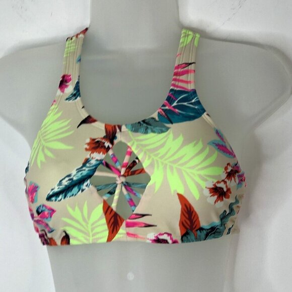 Xhilaration Womens Tropical Bikini Top with Keyhole Front Lace Up Back Sz Small - Picture 2 of 12